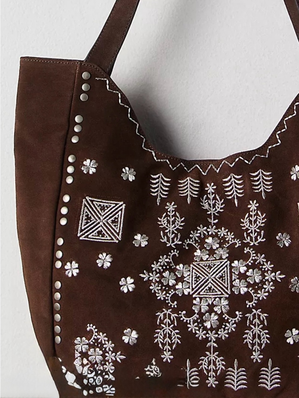 Free People Brown Suede Embroidered Hobo Bag - Picture 3 of 5